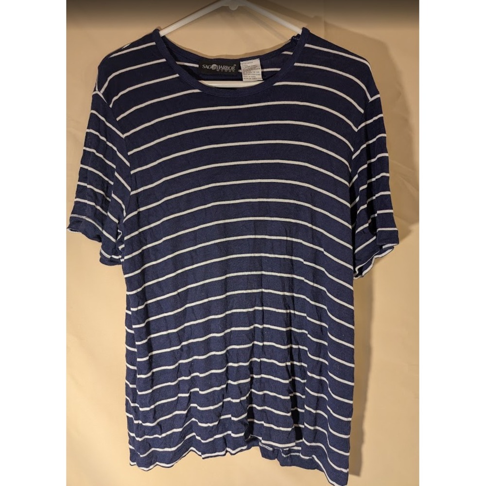 Sag Harbor Woman Striped T-Shirt Blue White 1X Short Sleeve Rayon Blend - Picture 1 of 3